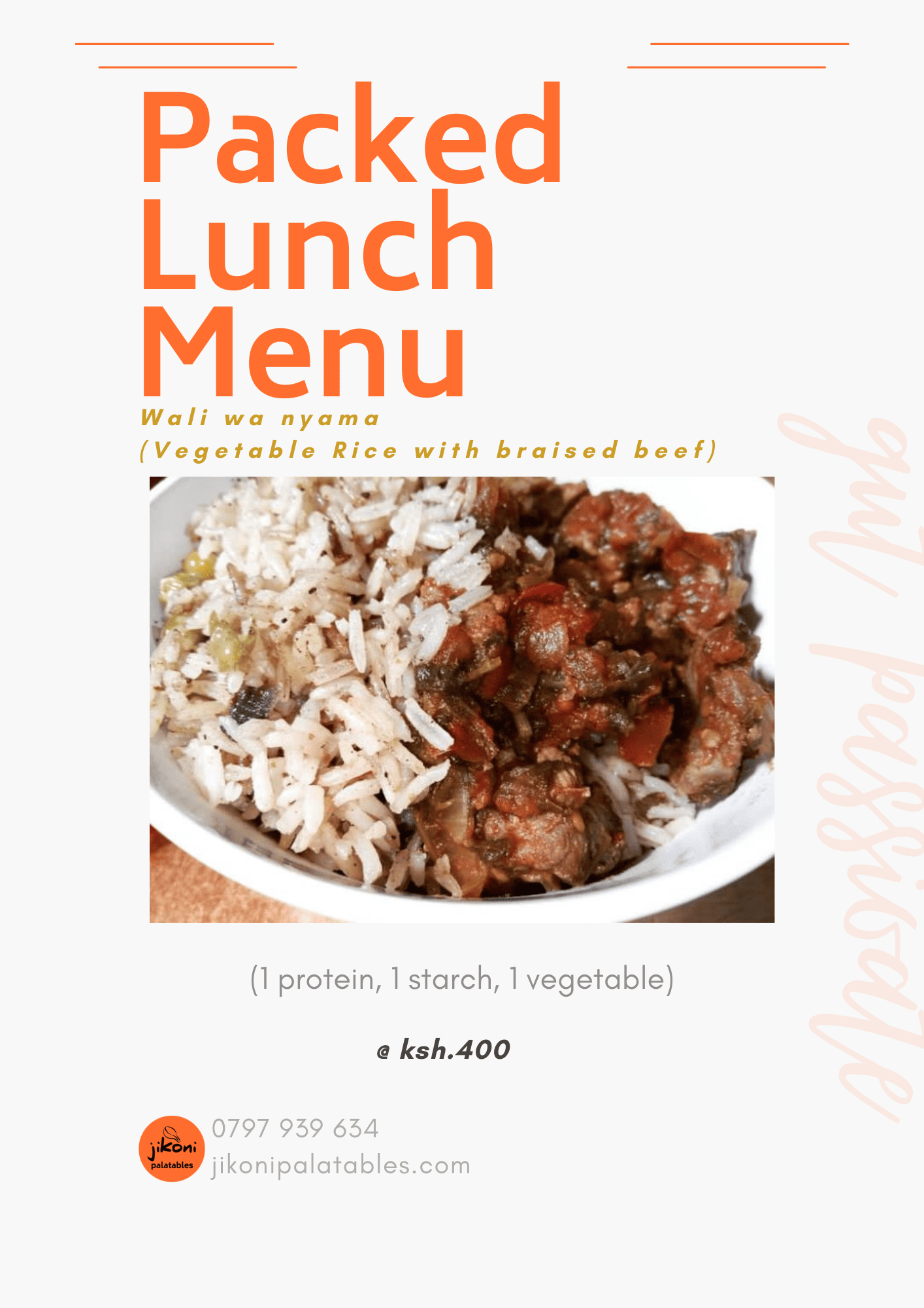 Jikoni Palatables Packed Lunch Menu